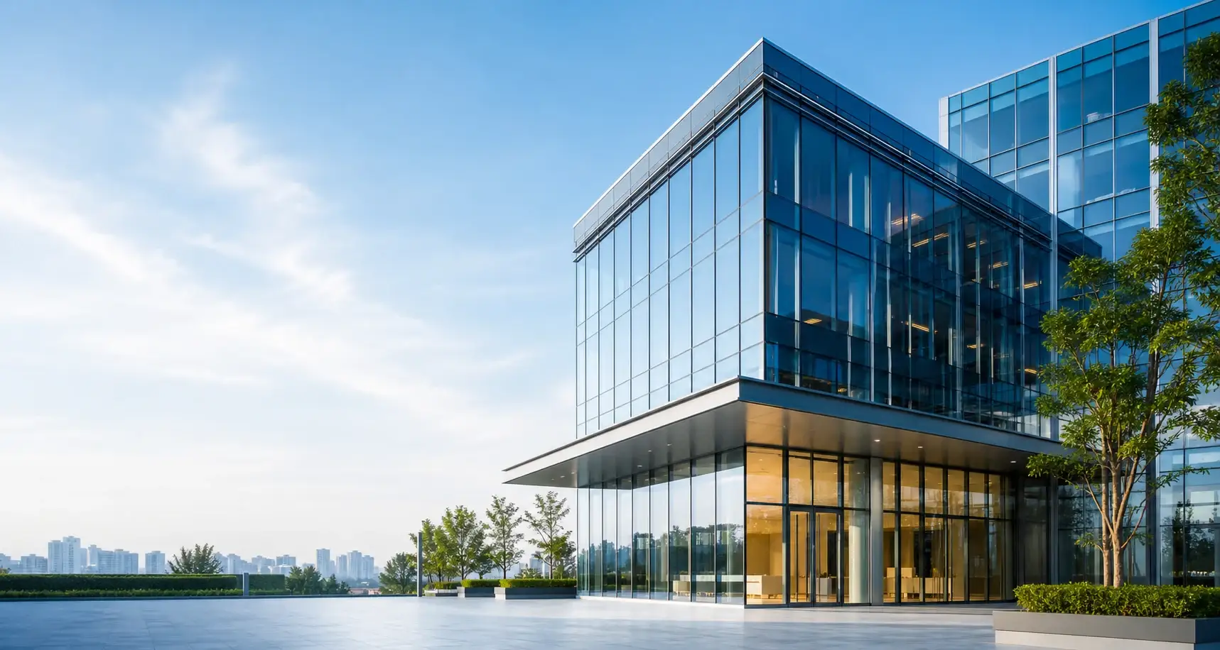Modern commercial curtain wall glass facade