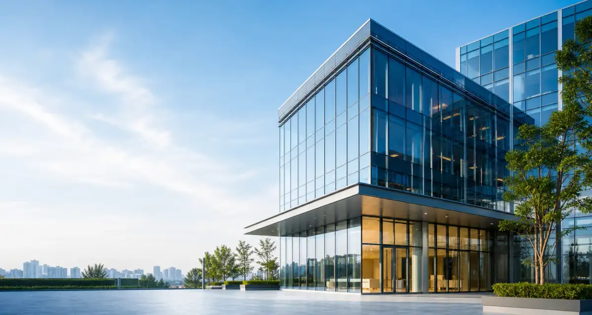 Modern commercial curtain wall glass facade